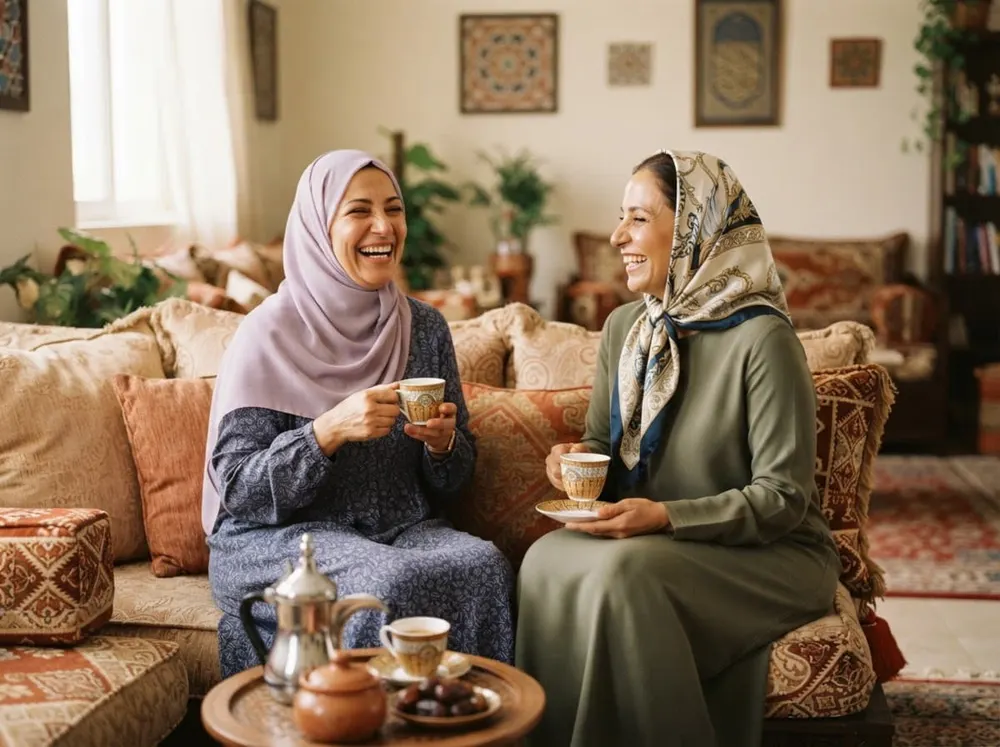 أصدقاء في الأربعينات يتشاركون شاي الكرك