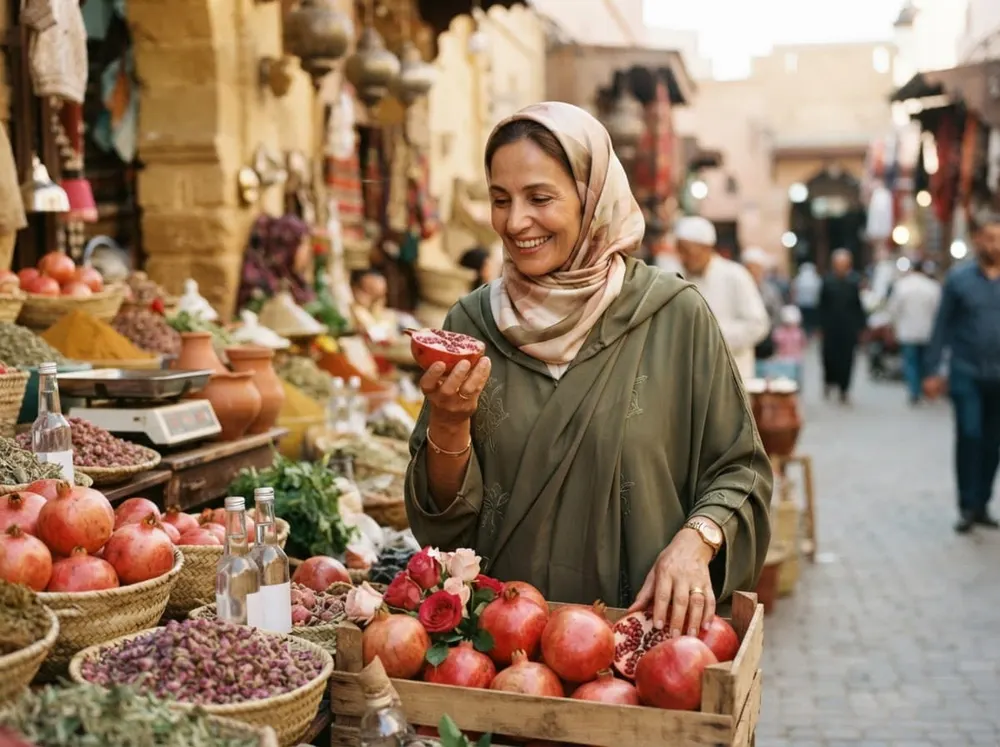 سيدة تختار الرمان في السوق