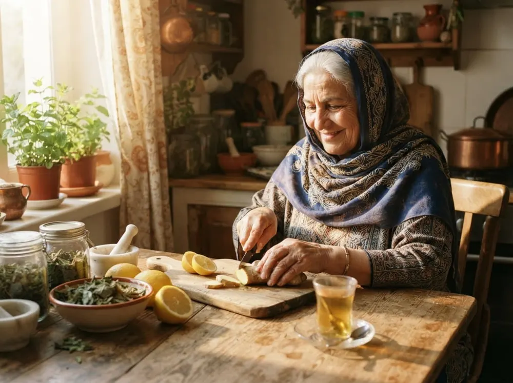 جدّة تحضّر شاي الزنجبيل