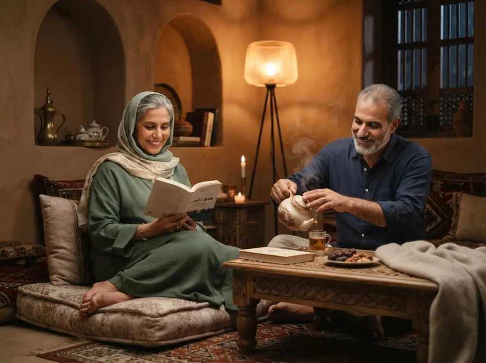 زوجان يستريحان في المساء