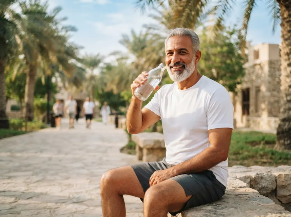 رجل نشيط يستريح بعد الرياضة في الحديقة